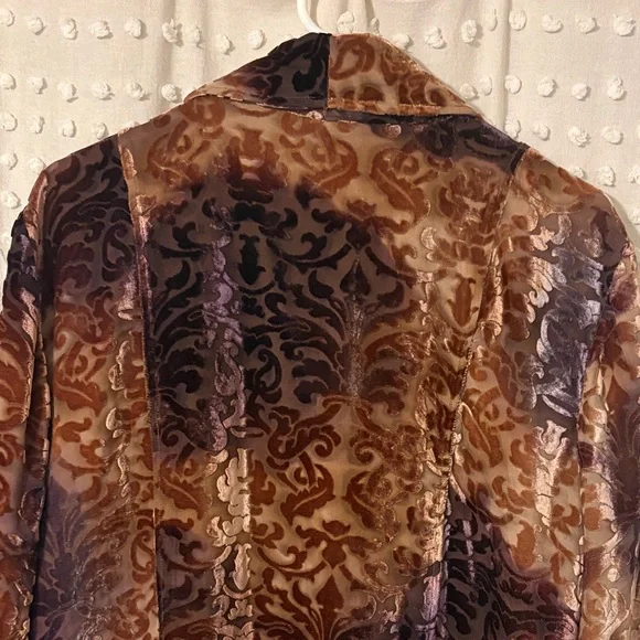 SUNDANCE Velvet Burnout Open Front Jacket in Brown & Purple - Picture 7 of 7